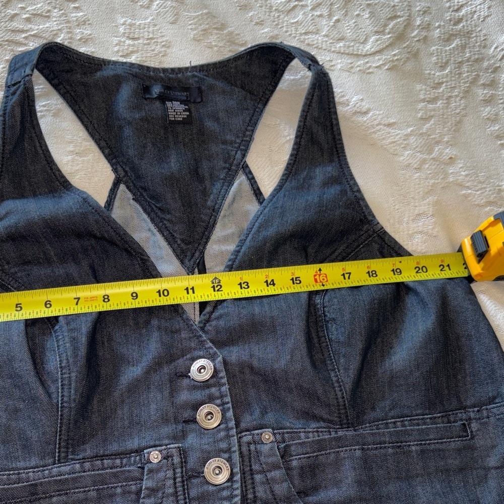 Ashley Stewart Vintage Womenโs Denim Crop Vest - Dark Blue Button Front EUC 20W - Picture 5 of 10